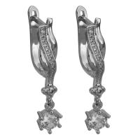 Brass Lever Back Earring, silver color plated, micro pave cubic zirconia & for woman 32.5mm 