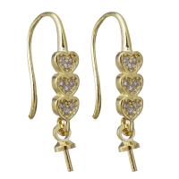 Brass Earring Drop Component, gold color plated, micro pave cubic zirconia 0.8mm,0.8mm 