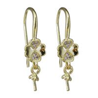 Brass Earring Drop Component, gold color plated, micro pave cubic zirconia 0.9mm,0.9mm 