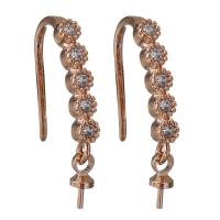 Brass Earring Drop Component, rose gold color plated, micro pave cubic zirconia 1mm,0.7mm 