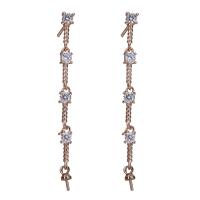 Brass Earring Drop Component, rose gold color plated, with cubic zirconia 47mm,0.75mm,0.8mm 