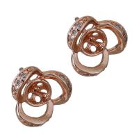Brass Earring Stud Component, rose gold color plated, micro pave cubic zirconia 0.7mm,0.7mm,8.5mm 