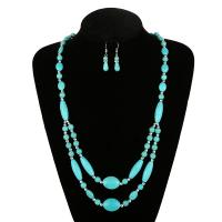 Turquoise Jewelry Sets, earring & necklace, with Zinc Alloy, fashion jewelry & for woman 51cm-80cm 