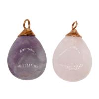 Gemstone Brass Pendants, with Brass, Teardrop, gold color plated Approx 4mm 