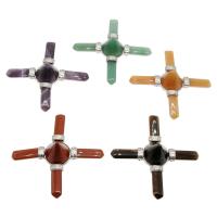 Gemstone Brass Pendants, with Brass, silver color plated 
