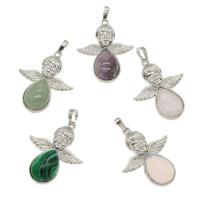 Gemstone Brass Pendants, with Brass, Angel, platinum color plated Approx 2mm 