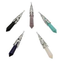 Gemstone Brass Pendants, with Brass, platinum color plated Approx 3mm 