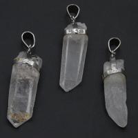 Clear Quartz Pendant, with Brass, platinum color plated Approx 2mm 