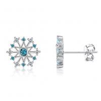 Brass Stud Earring, Snowflake, platinum plated, Christmas Design & micro pave cubic zirconia & for woman & hollow 