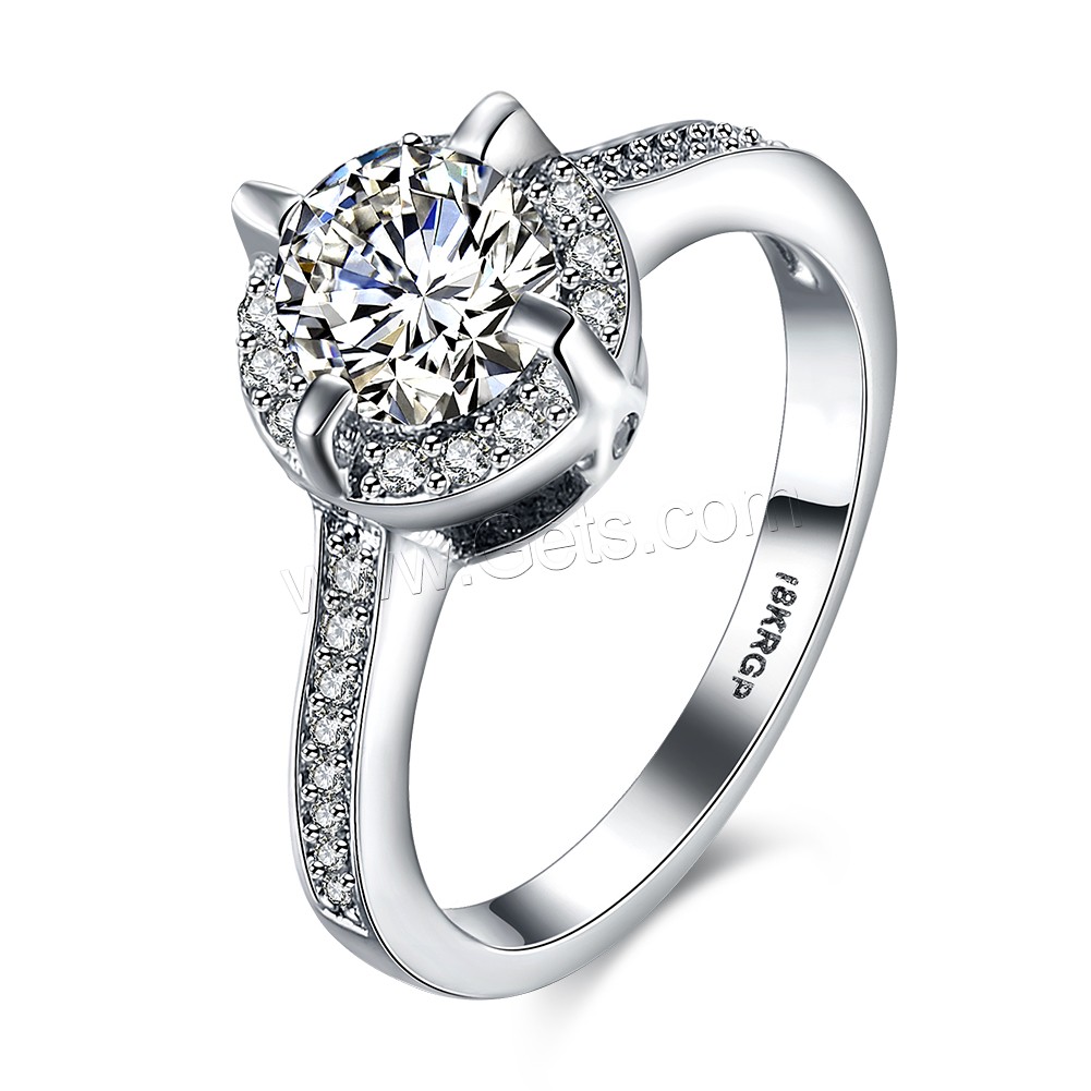 Zirkonia Messing Finger Ring, platiniert, verschiedene Größen vorhanden & für Frau & mit kubischem Zirkonia, 9mm, Größe:6-9, verkauft von PC