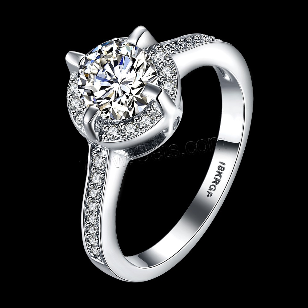 Кубическое цирконовое латунное кольцо, Латунь, покрытый платиной, разный размер для выбора & Женский & с кубическим цирконием, 9mm, размер:6-9, продается PC