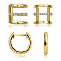 Brass Earring Set, gold color plated, 2 pieces & micro pave cubic zirconia & for woman & hollow  