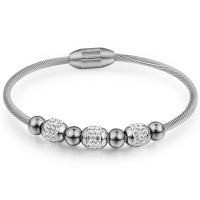 Titanium Steel Bangle, for woman & with rhinestone 3mm, Inner Approx 62.8mm 