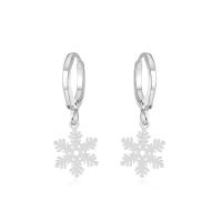 Brass Huggie Hoop Drop Earring, Snowflake, silver color plated, fashion jewelry & for woman 