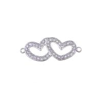 Rhinestone Zinc Alloy Connector, Heart, silver color plated, with rhinestone & 1/1 loop & hollow Approx 1mm 