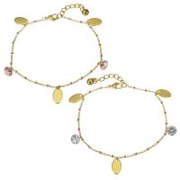 Stainless Steel Charm Bracelet, with 1.5Inch extender chain, gold color plated, oval chain & for woman 8mm,1.5mm Approx 8.5 Inch 