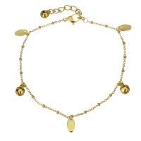 Stainless Steel Charm Bracelet, with 1.5Inch extender chain, gold color plated, with bell & oval chain & for woman  1.5mm Approx 8.5 Inch 