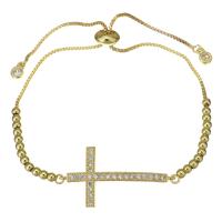 Stainless Steel Chain Bracelets, Cross, gold color plated, Adjustable & box chain & micro pave cubic zirconia & for woman 3mm Approx 6-9 Inch 