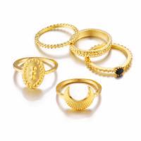 En alliage de zinc Bague, bague, anneau, avec pierrecaillou, Placage, 5 pièces & bijoux de mode & unisexe, doré, Vendu par fixé