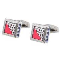 Brass Cufflinks, Square, silver color plated & for man & enamel, 5-10mm 