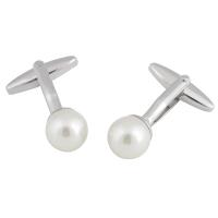 Brass Cufflinks, with ABS Plastic Pearl, silver color plated, fashion jewelry & Unisex, white, 5-10mm 