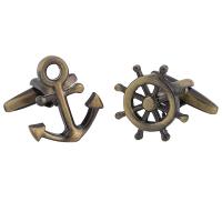 metal Gemelos asimétricos, Ancla y nave rueda, chapado en color bronce antiguo, Vintage & unisexo, 5-10mm, Vendido por Par