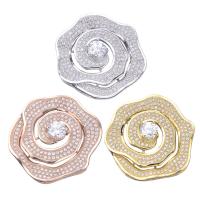 Brass Jewelry Finding, Flower, plated, micro pave cubic zirconia 36mm 