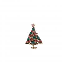 Zinc Alloy Brooch, Christmas Tree, antique gold color plated, Unisex & with rhinestone, multi-colored 