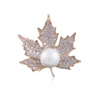 Zinc Alloy Brooch, with Shell Pearl, Maple Leaf, plated, Unisex & micro pave cubic zirconia 