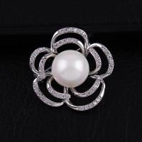 Brass Brooch, with Plastic Pearl, Flower, plated, micro pave cubic zirconia & for woman & hollow 