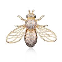 Brass Brooch, Bee, plated, Unisex & micro pave cubic zirconia 