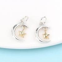 Sterling Silver Pendants, 925 Sterling Silver, Moon and Star, gold color plated, DIY 