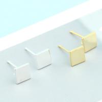 Sterling Silver Earring Stud Component, 925 Sterling Silver, Square, plated, with loop & smooth 