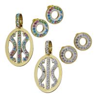 Rhinestone stainless steel Jewelry Set, Stud Earring & pendant, with Rhinestone Clay Pave, gold color plated, fashion jewelry & for woman  Approx 9mm 