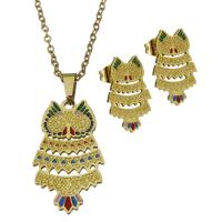 Enamel Stainless Steel Jewelry Sets, Stud Earring & necklace, gold color plated, fashion jewelry & oval chain & for woman 2mm Approx 19.5 Inch 