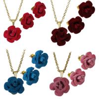 Fashion Stainless Steel Jewelry Sets, Stud Earring & necklace, Flower, gold color plated, fashion jewelry & oval chain & for woman 2mm Approx 19.5 Inch 
