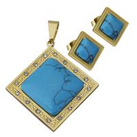 Ensembles de bijoux en acier inoxydable turquoise, Boucle d’oreille stud & pendentif, avec turquoise, Placage de couleur d'or, bijoux de mode & pour femme & avec strass  Environ Vendu par fixé