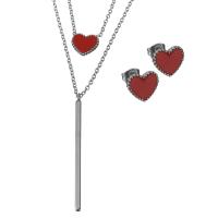 Enamel Stainless Steel Jewelry Sets, Stud Earring & necklace, with 2Inch extender chain, fashion jewelry & oval chain & for woman, original color  1.5mm Approx 16.5 Inch 