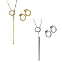 Fashion Stainless Steel Jewelry Sets, Stud Earring & necklace, with 2Inch extender chain, plated, fashion jewelry & oval chain & for woman 1.5mm Approx 18 Inch 