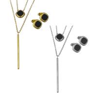 Fashion Stainless Steel Jewelry Sets, Stud Earring & necklace, with Resin, with 2Inch extender chain, plated, oval chain & for woman 1.5mm Approx 16.5 Inch 
