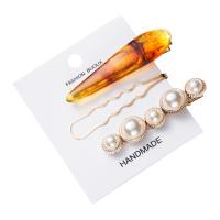 Alligator Hair Clip, Zinc Alloy, with Acetate & Plastic Pearl, plated, three pieces & fashion jewelry & for woman 