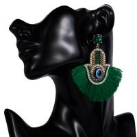 Zinc Alloy Tassel Earring, with Cotton Thread & acrylic rhinestone, plated, fashion jewelry & evil eye pattern & for woman 