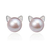 Sterling Silver Stud Earring, 925 Sterling Silver, with Plastic Pearl, plated & for woman, 7.5mm 