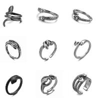 aleación de zinc Anillo de dedo Cuff, Serpiente, chapado en color de plata antigua, Vintage & unisexo & diferentes estilos para la opción, tamaño:6-8, 3PCs/Grupo, Vendido por Grupo