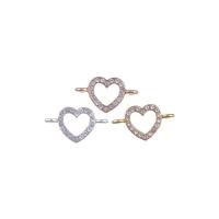 Rhinestone Zinc Alloy Connector, Heart, plated, with rhinestone & 1/1 loop & hollow Approx 1mm 