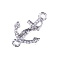 Rhinestone Zinc Alloy Connector, Anchor, silver color plated, with rhinestone & 1/1 loop Approx 1mm 