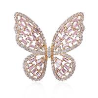 Brass Brooch, Butterfly, plated, micro pave cubic zirconia & for woman & hollow 