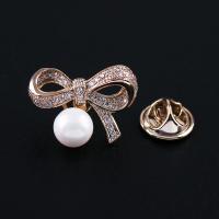 Brass Brooch, with Shell Pearl, Bowknot, plated, Unisex & micro pave cubic zirconia 
