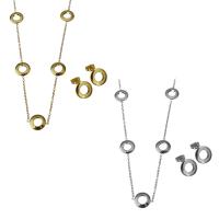 Parures de bijoux en acier inoxydable, Boucle d’oreille stud & collier, avec 2Inch chaînes de rallonge, Placage, chaîne ovale & pour femme, plus de couleurs à choisir 1.5mm Environ 20 pouce, Vendu par fixé