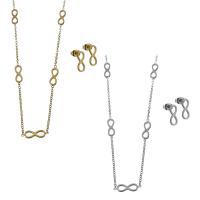 Parures de bijoux en acier inoxydable, Boucle d’oreille stud & collier, avec 2Inch chaînes de rallonge, Infini, Placage, chaîne ovale & pour femme, plus de couleurs à choisir 1.5mm Environ 19.5 pouce, Vendu par fixé